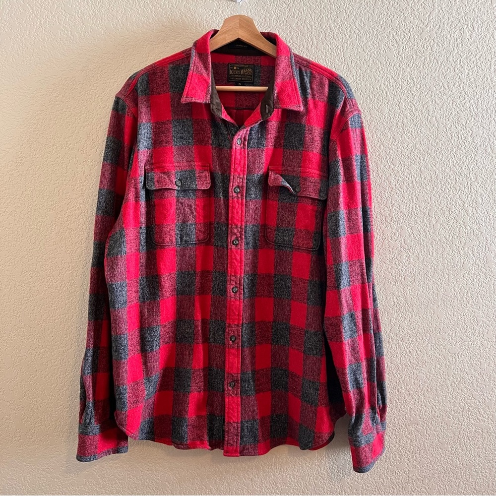 Lucky Brand Saturday Stretch Classic Fit Checkered Flannel Size XL